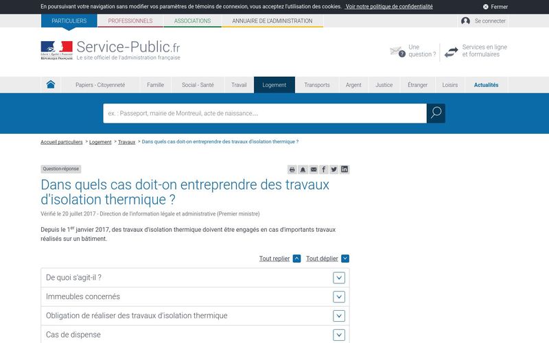 Dans quels cas doit-on entreprendre des travaux d'isolation thermique ? | service-public.fr